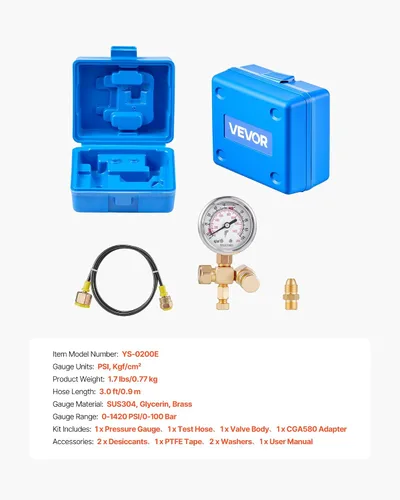 Miniatura 7 de Kit de carga de acumulador de nitrógeno hidráulico VEVOR, kit de llenado de nitrógeno 0-1420 PSI, sistema de prueba de presión con 1 medidor