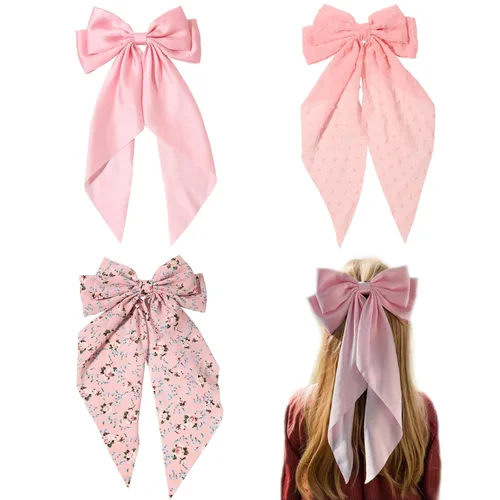 Miniatura 32 de LFOUVRE 4 pinzas para el cabello para mujer, lazo con borla y cola larga, clip para niña, accesorios sólidos, pasadores y lazo de garra