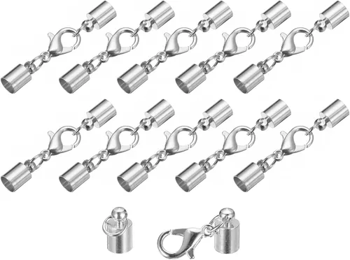 Miniatura 38 de uxcell Juego de 10 tapas de cuero de 0.315 in con cierres de pinza de langosta, terminadores de barril para hacer pulseras de cuero, tono bronce