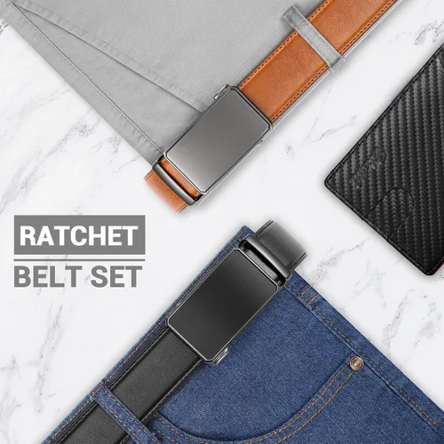 Miniatura 2 de Zitahli Cinturón para hombre, paquete de 2 unidades, diseño de cinturón de cuero para trabajo, negocios y pantalones de golf casuales, accesorios