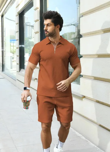Miniatura 5 de KUYIGO Conjunto de camisa polo y pantalones cortos para hombre, trajes de verano a la moda, casual, de manga corta, traje de 2 piezas para hombre