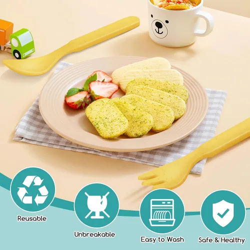 Miniatura 2 de Shopwithgreen Juego de utensilios de bambú para niños pequeños, juego de cucharas y tenedores para bebés y niños pequeños, juego de cubiertos