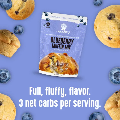 Miniatura 4 de Lakanto Mezcla para muffins de arándanos sin azúcar - Sabor natural, endulzada con edulcorante de fruta de monje, amigable con la dieta keto, 3