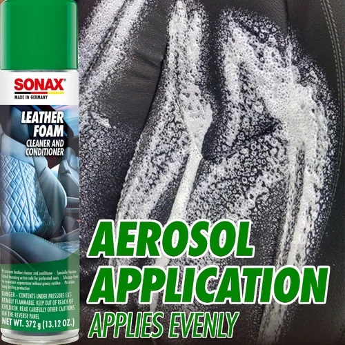 Miniatura 5 de SONAX Espuma de Cuero 289300 Limpiador y Acondicionador de Cuero en Aerosol 2 en 1 Seguro de Usar en Asientos Perforados con Aire