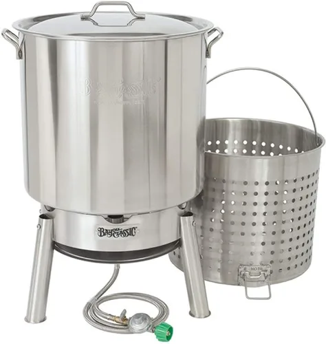 Miniatura 11 de Bayou Classic El kit de cocina de caldera de acero inoxidable cuenta con caldera de acero inoxidable de 44 cuartos con tapa, cesta de vapor/hervir