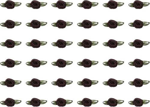 Miniatura 22 de 50 piezas de rosas de satén con hojas verdes, lazos de cinta mini lindos, suministros de flores artificiales de tela, adorno de aplique