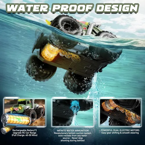 Miniatura 3 de Auto a Control Remoto, Juguetes de Camión Monstruo Impermeable Autos RC para Niños, 1:18 Anfibio 4WD Todo Terreno Fuera de Carretera Camiones