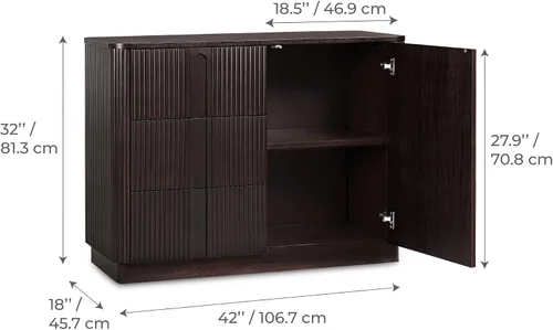 Miniatura 3 de Teamson Home Aparador de estilo escandinavo de 42 pulgadas de ancho con 3 cajones, 1 puerta y estante ajustable, marco de madera maciza, para abrir
