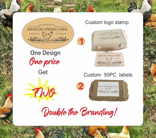 Miniatura 2 de Sello personalizado para cartón de huevos, sello personalizado de granja para cajas de huevos, incluye 50 etiquetas a juego gratis para huevos