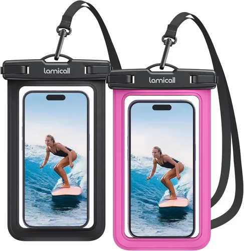 Miniatura 8 de Lamicall Funda impermeable para teléfono iPhone 17 16 15 14 13 12 Pro Max Plus XS, bolsas de equipo de natación para 4-7 pulgadas, negro y negro