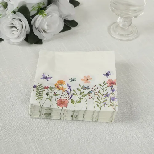 Miniatura 11 de Efavormart - Paquete de 20 servilletas de papel con estampado floral blanco y verde salvia, altamente absorbentes, suaves, de 2 capas, desechables