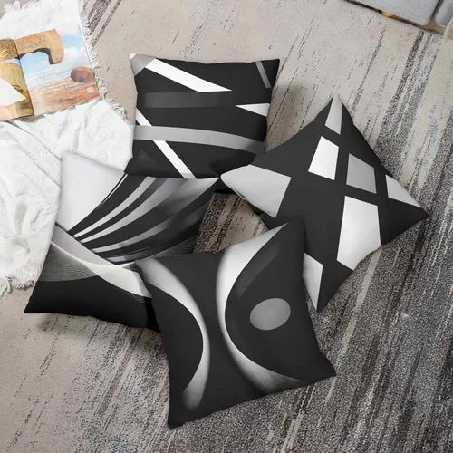 Miniatura 5 de Emvency Juego de 4 fundas de almohada negras modernas abstractas de rayas grises grises grises y blancas de acrílico llamativo, fundas de almohada