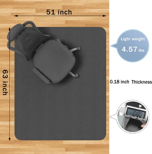 Miniatura 2 de Tapete para silla de oficina para suelos duros, antideslizante, resistente para debajo del escritorio, para suelos de madera, 51 x 63 pulgadas