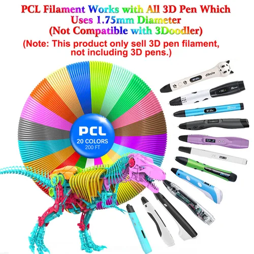 Miniatura 6 de Pluma de impresión 3D PCL - Recambios de filamento de 0.069 in, paquete de 20 colores, baja temperatura de fusión de 158.0 °F, diámetro de alta