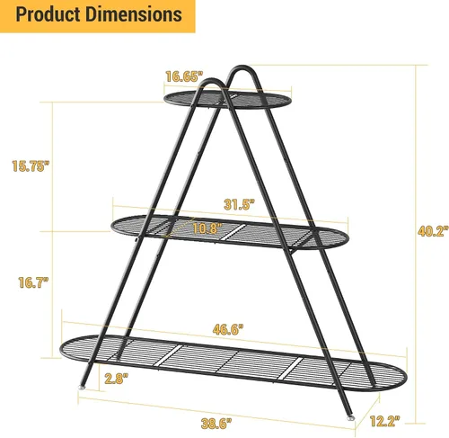 Miniatura 3 de Soporte de 3 niveles para plantas, estante de metal para plantas, resistente para interiores y exteriores, estante para múltiples macetas