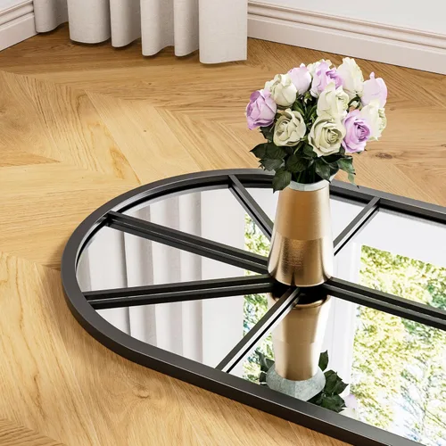 Miniatura 3 de OGCAU Espejo de Piso Arqueado de Cuerpo Entero, 65"x22" Diseño de Panel de Ventana, Decorativo para Colgar o Apoyar, Cuerpo Completo con Marco