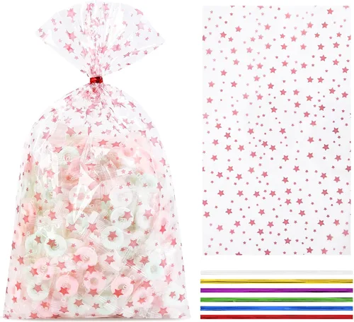 Miniatura 29 de 100 bolsas de regalo de celofán con estampado de estrellas, de 6 x 10 pulgadas, bolsas de regalo de celofán, bolsas de regalo de fiesta, bolsas