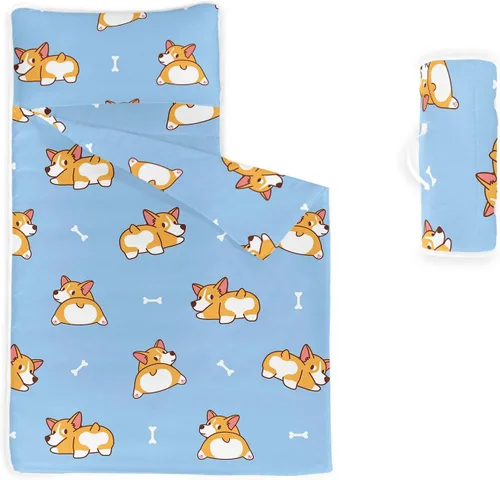 Miniatura 20 de Tapete para siesta – Saco de dormir de animales con almohada extraíble – Juego de ropa de cama para guardería y fiestas de pijamas, preescolar