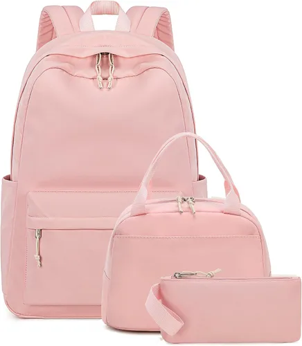 Bluboon Juego de mochila para adolescentes, mochila escolar para niñas, lonchera y lápices, bolsas para estudiantes, 3 en 1, rosa-3 juegos, Escuela