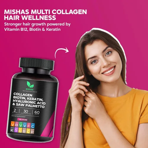 Miniatura 6 de Multi Collagen Hair Pills – Biotina 10,000 mcg, queratina y ácido hialurónico – Crecimiento del cabello – Piel y uñas Vitaminas y bloqueador de DHT