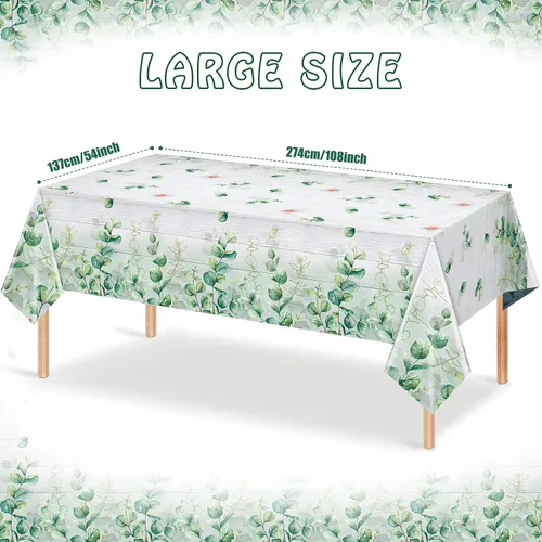 Miniatura 2 de Paquete de 8 manteles de hojas de eucalipto verde salvia, manteles de plástico de madera de primavera verde salvia, decoraciones de fiesta, manteles