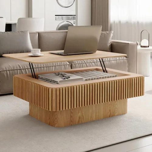 Miniatura 16 de Mesa de Centro Cuadrada de 35.43'' para Sala de Estar Mesa de Centro Acanalada Mesa Central Moderna con Pedestal para Apartamento Negro