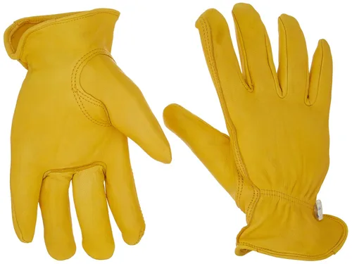 Miniatura 2 de West Chester 85040 Guantes de cuero de ciervo de grano para conductor, dorados, guantes de trabajo pequeños con muñeca elástica fruncida, pulgar