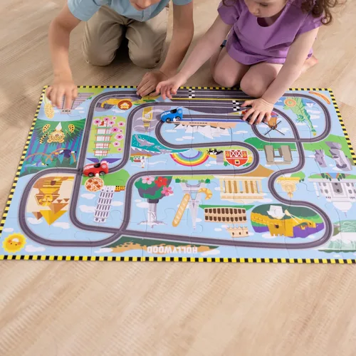 Miniatura 5 de Melissa & Doug Race Around The World Tracks - Rompecabezas de suelo de cartón y vehículos de cuerda (48 piezas) para preescolares y niños de 4+ años