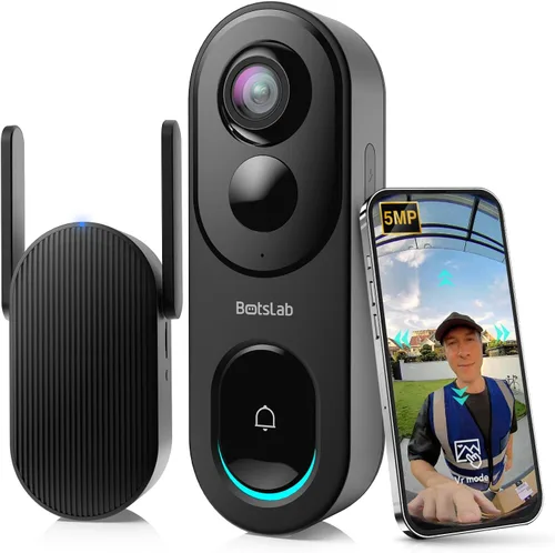 Miniatura 8 de BOTSLAB Timbre de puerta inalámbrico, timbre de video de 5 MP con vista panorámica de 180°, campana de puerta alimentada por batería o con cable