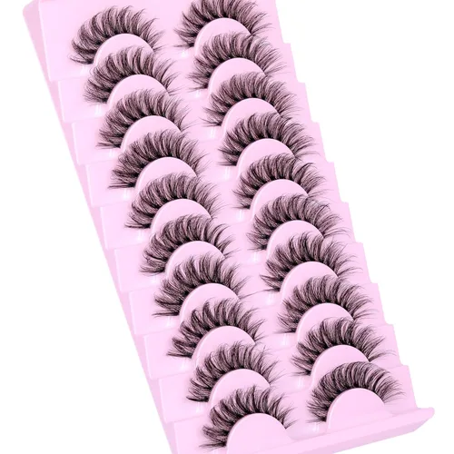 Miniatura 5 de Pestañas postizas naturales, pestañas rizadas en D, pestañas rizadas en D, 0.551 in, volumen 3D, tiras de pestañas postizas, banda transparente