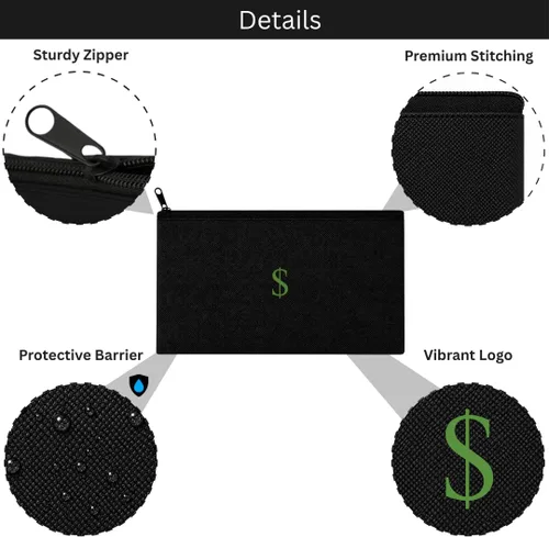 Miniatura 5 de Bolsa para efectivo/dinero. Impermeable, 7.7 x 4.5 pulgadas, tamaño perfecto, bolsa de viaje con icono de efectivo/símbolo/dólar/$. Organizador