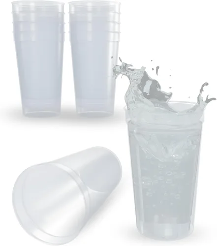 Miniatura 40 de PartyPrints Paquete de 100 vasos de plástico en blanco reutilizables de 10 a 12 onzas, vasos de estadio a granel, sin BPA, aptos para lavavajillas