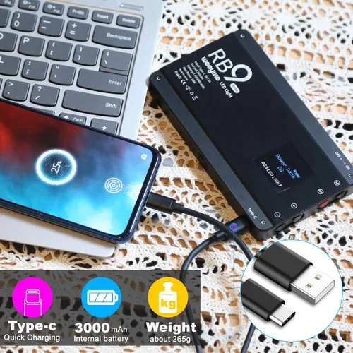 Miniatura 5 de Weeylite RB9 - Luz LED de video RGB portátil con control de aplicación, recargable 2500K-8500K 360° a todo color, 29 efectos de iluminación, panel