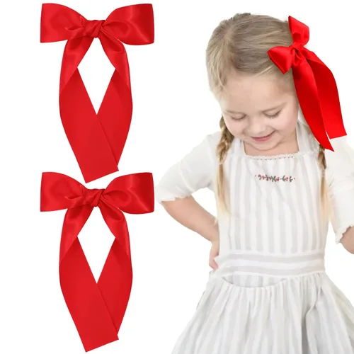 Miniatura 11 de 2 piezas de lazos largos de cinta para niñas, clip de pelo de seda, lazo de cinta para el pelo, accesorios para el cabello para bebés, niños Azul