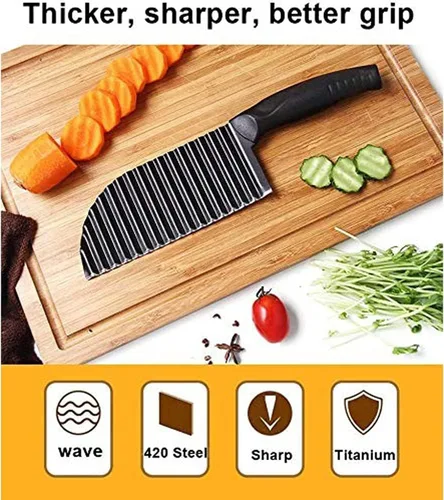 Miniatura 2 de YukaBa Cortador de papas arrugadas de 2.9 x 11.8 pulgadas, de acero inoxidable, para papas fritas, cortador de mano, cuchillo para cortar ensalada
