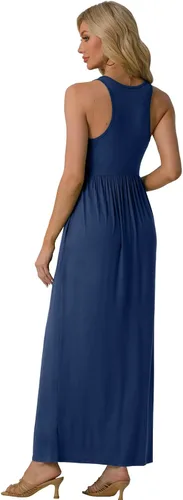 Miniatura 7 de GRECERELLE - Vestido largo sin mangas para mujer, con estampado floral y espalda cruzada, informal, con bolsillos