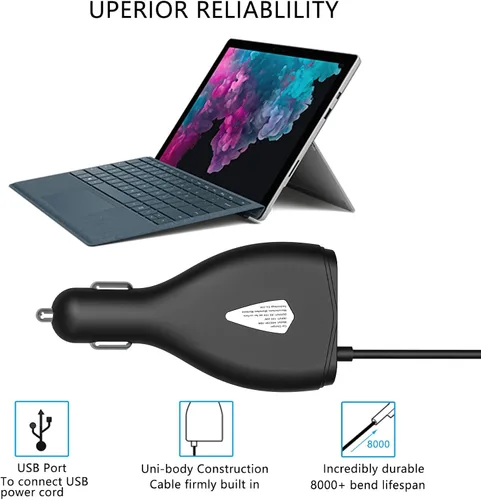 Miniatura 5 de Surface - Cargador de coche, 70 W, 15 V, 4 A, fuente de alimentación para Microsoft Surface Pro 5/Pro 6/Pro 7/Pro 8/Pro X, Surface Book, Surface Go