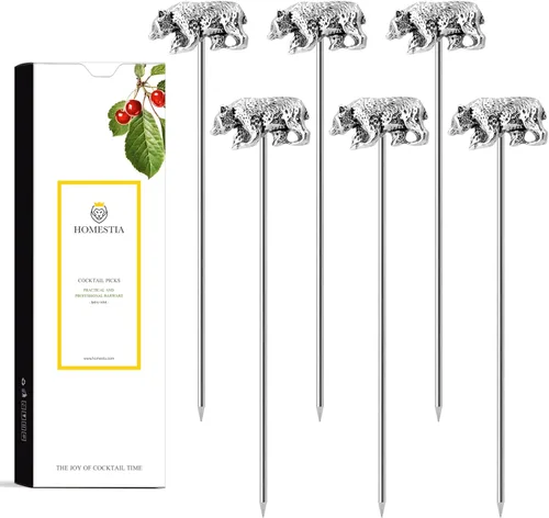 Miniatura 13 de Homestia Púas de cóctel doradas, 16 púas de Martini torcidas de acero inoxidable de 4.3 pulgadas, brochetas de metal reutilizables para cócteles