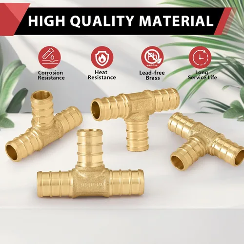 Miniatura 6 de Paquete de 2 accesorios de engarce de latón reductor Pex de 3/4 pulgadas x 3/4 pulgadas x 1/2 pulgadas, ASTM F1807, (PEX1807077-2PCS)