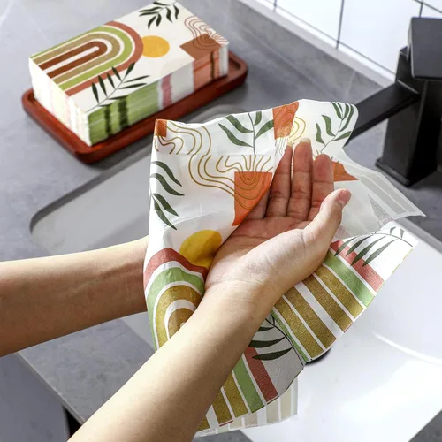 Miniatura 5 de Karenhi 200 Piezas Servilletas para Invitados Bohemias Toallas de Papel Desechables para Baño 2 Capas Florales Arcoíris Toallas Desechables