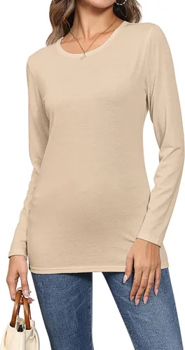 Miniatura 3 de 2 camisetas de manga larga para mujer, cuello redondo, ajustadas, básicas, blusas