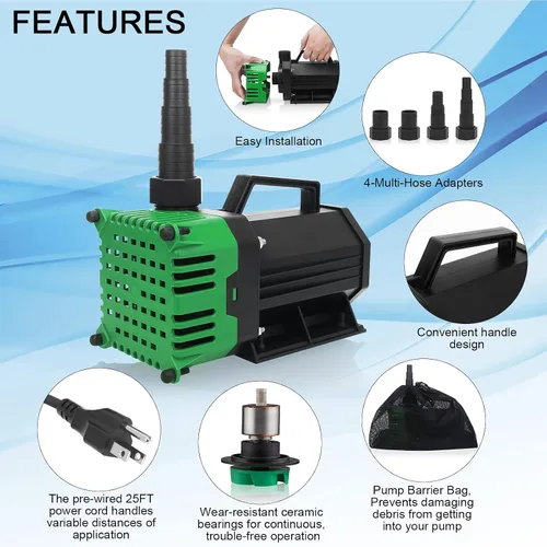 Miniatura 5 de BARST 4760GPH Bomba de agua sumergible con cable de alimentación de 25 pies y bolsa de barrera para estanque, cascada, acuario, verde hidropónico