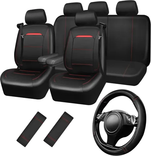 Miniatura 12 de CAR PASS Fundas de Asiento de Automóvil de Cuero Sintético con Ribetes Juego Completo, Fundas de Asiento de Cuero Transpirable Gris para Gris