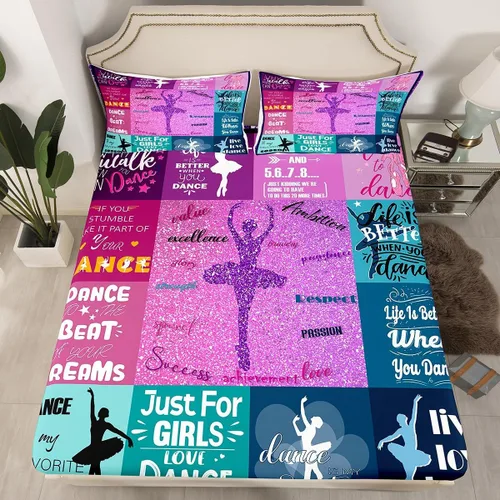 Miniatura 2 de Erosebridal Juego de sábanas para niñas de baile, tamaño individual, sábanas de ballet con purpurina para niños, adolescentes, jóvenes, juego
