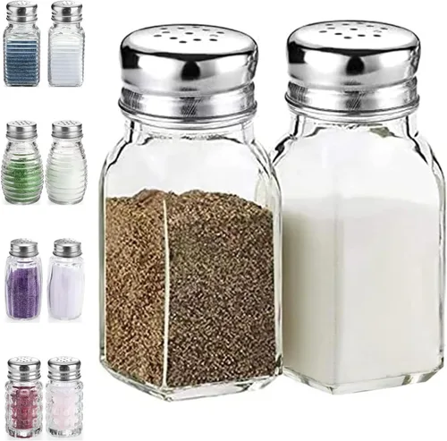 Juego de salero y pimientero, DWTS DANWEITESI Salero con tapa de acero inoxidable - Frascos de especias de vidrio, Utensilios de cocina, De color