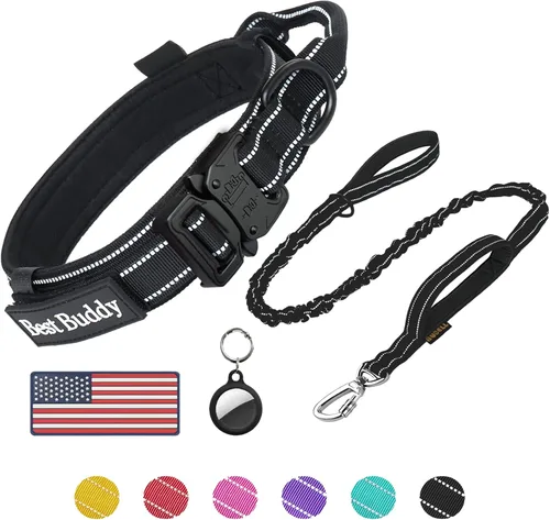 Miniatura 16 de AUBELL Collar táctico reflectante para perro, collares militares ajustables de servicio pesado K9 con asa y hebilla de metal de liberación rápida