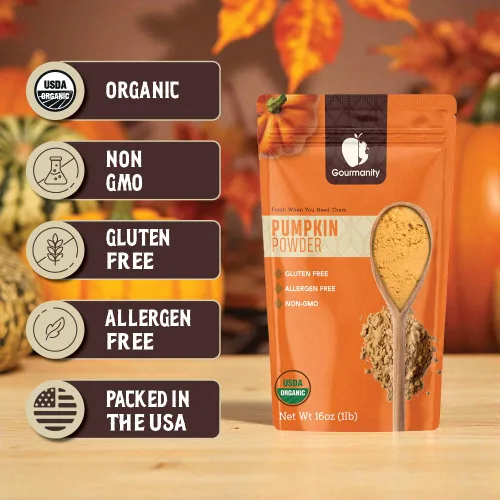 Miniatura 3 de Gourmanity Polvo de calabaza india orgánica perfecto para cocinar y hornear, alto en fibra, ideal para añadir a la comida de tu gato o perro, bolsa