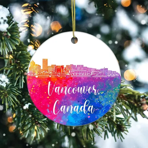 Miniatura 2 de Cheyan Divertido adorno de porcelana de Canadá-Vancouver para decoración del hogar, colgantes de Navidad, acuarela para árbol de Navidad, adorno
