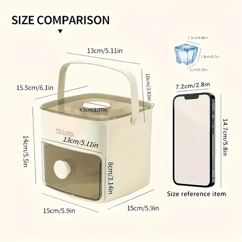 Miniatura 8 de Bandeja compacta para cubitos de hielo con tapa y contenedor, mini máquina de cubitos de hielo tipo prensa para congelador, cubo de hielo pequeño