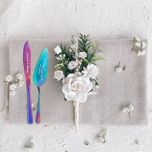 Miniatura 6 de Juego personalizado de corte de pasteles para boda, servidor de pastel de boda grabado gratis, cuchillo de pastel de acero inoxidable y juego